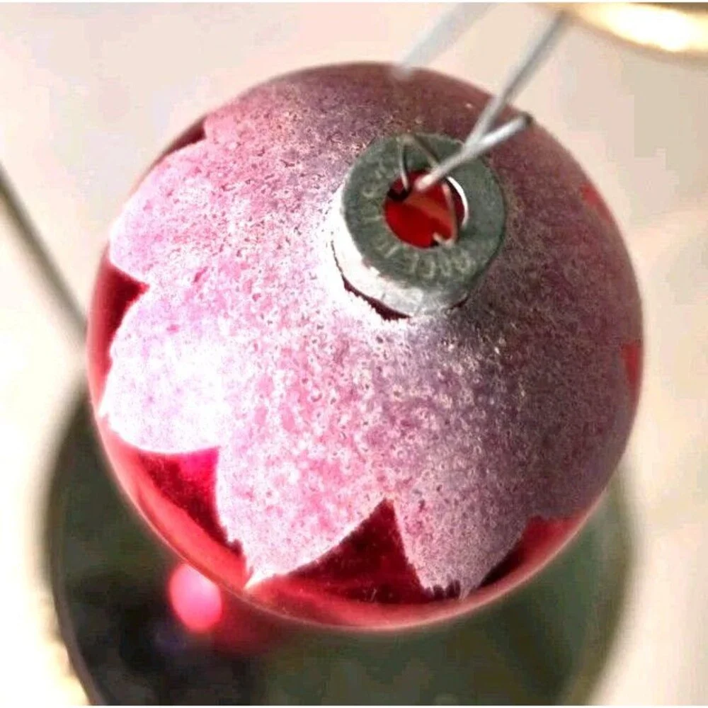 Vintage Christmas Ornament Red  Glass Ball Mica Snowcap 2.5